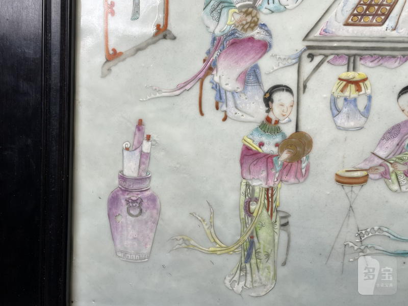 清乾隆 粉彩金线池人物故事图插屏 - 图4